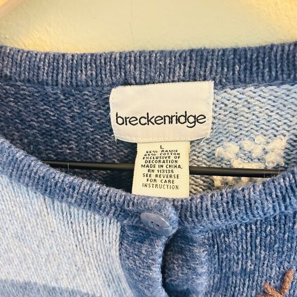 Breckenridge Snowman Cardigan Womens Size Large Vintage Blue Applique Sweater - Picture 4 of 11